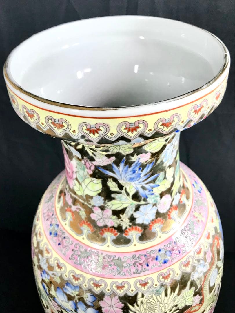 よ*う様 中国古玩 景徳鎮製 粉彩 九龍百花 大花瓶 磁器 高さ約60cm