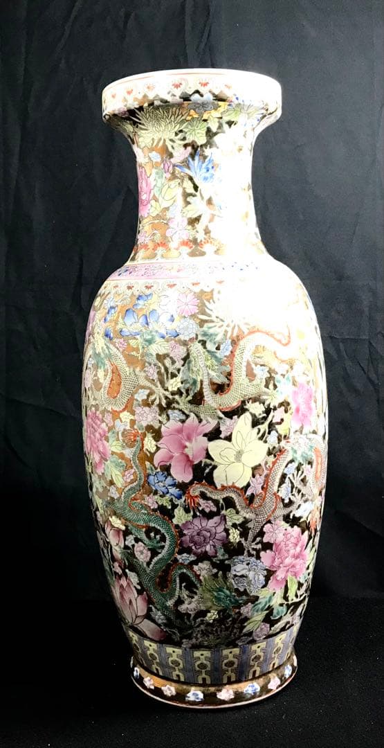 よ*う様 中国古玩 景徳鎮製 粉彩 九龍百花 大花瓶 磁器 高さ約60cm