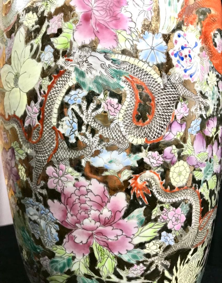 よ*う様 中国古玩 景徳鎮製 粉彩 九龍百花 大花瓶 磁器 高さ約60cm