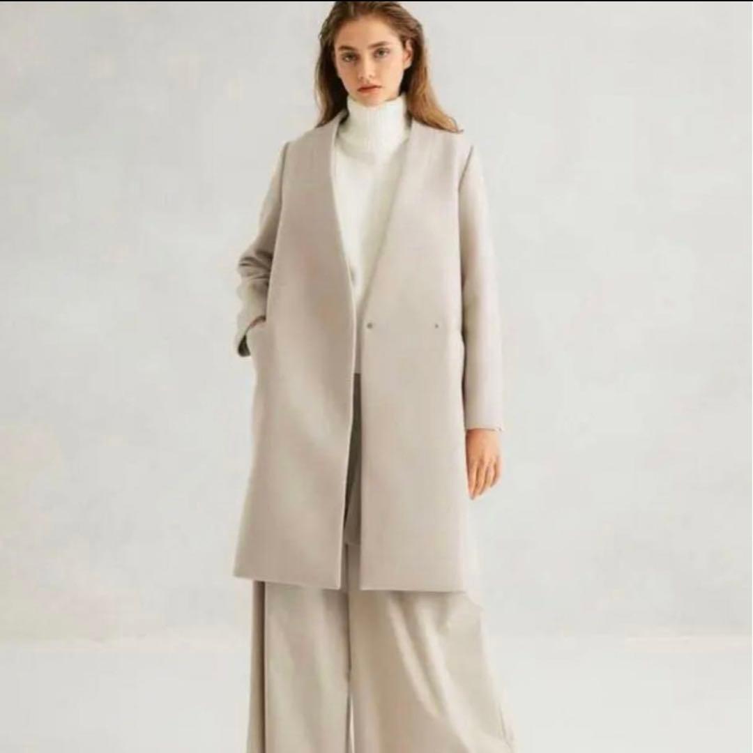 美品　ユナイテッドトウキョウ　カシミヤ混　Vネックノーカラーコート