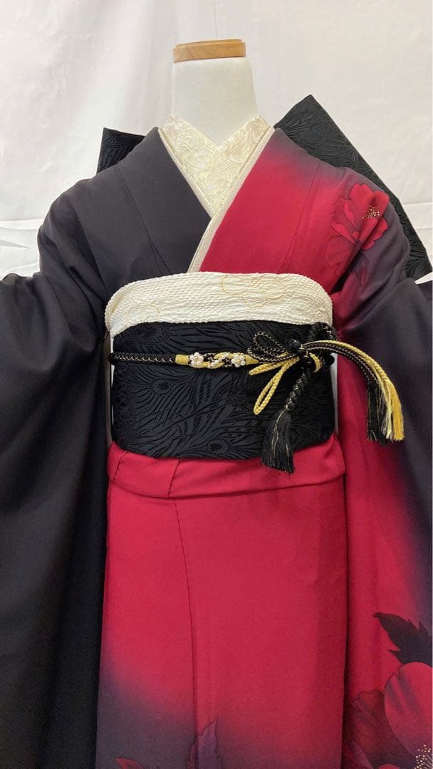 振袖 黒赤花柄 振袖フルセット　振袖セット　成人式