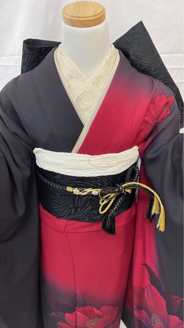 振袖 黒赤花柄 振袖フルセット　振袖セット　成人式
