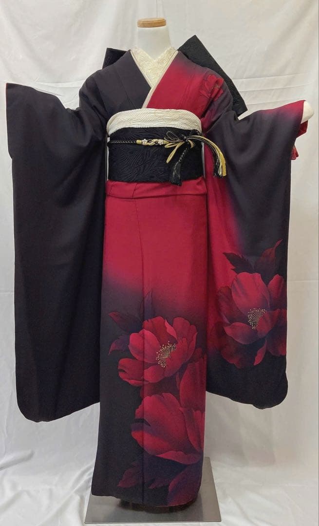 振袖 黒赤花柄 振袖フルセット　振袖セット　成人式