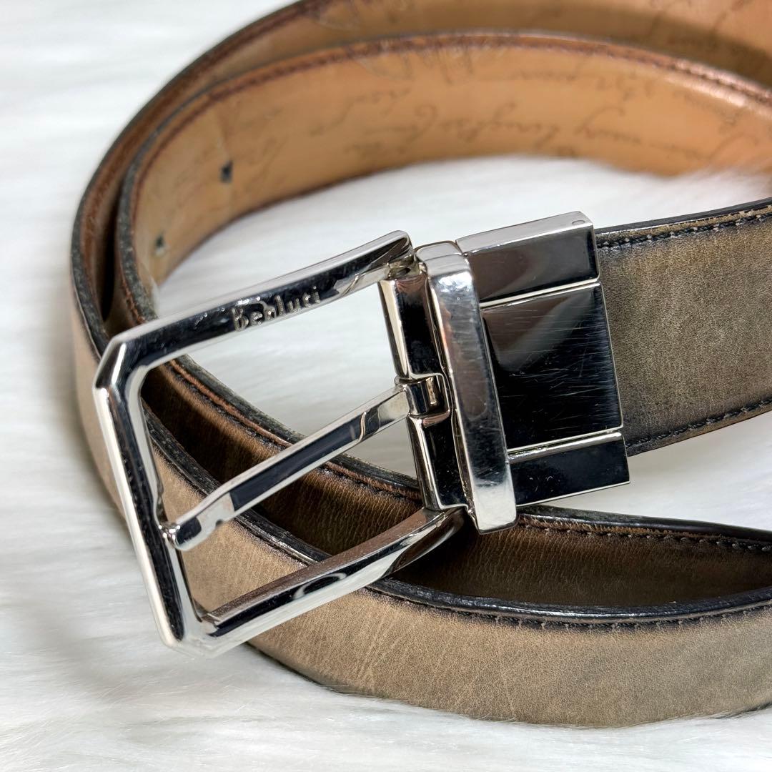 ベルルッティ レザー ベルト ヴァーサタイル リバーシブル カリグラフィー 茶色