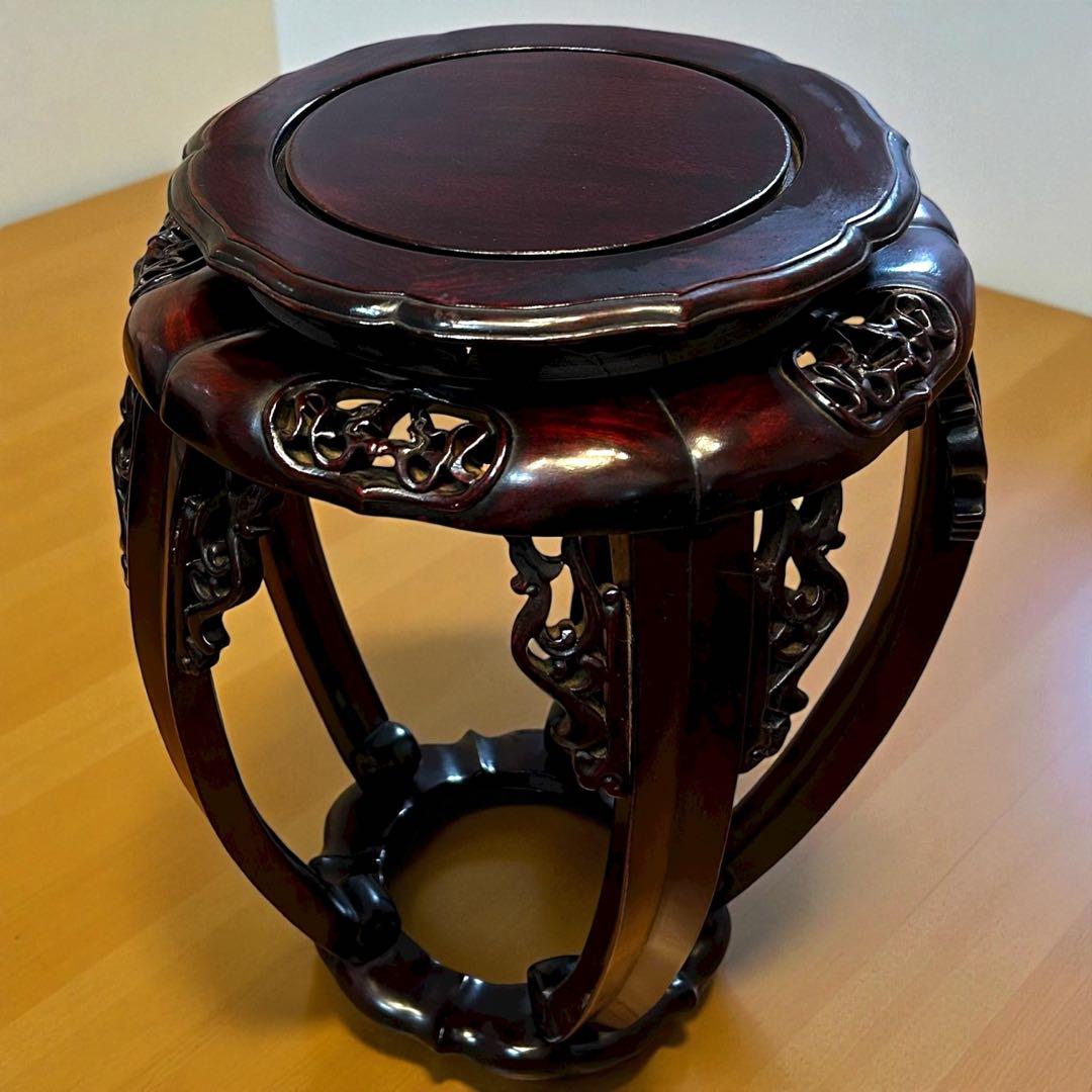 極上 唐木 花台 紫檀調 五足 飾台 花瓶台 香炉台 透かし彫り 高級 和家具