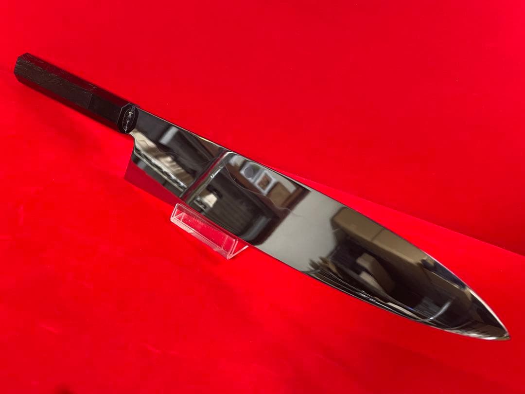 包丁　和牛刀　富士山満月波紋　水本焼　白2鋼　製　鏡面仕上げ　箱付　未使用品