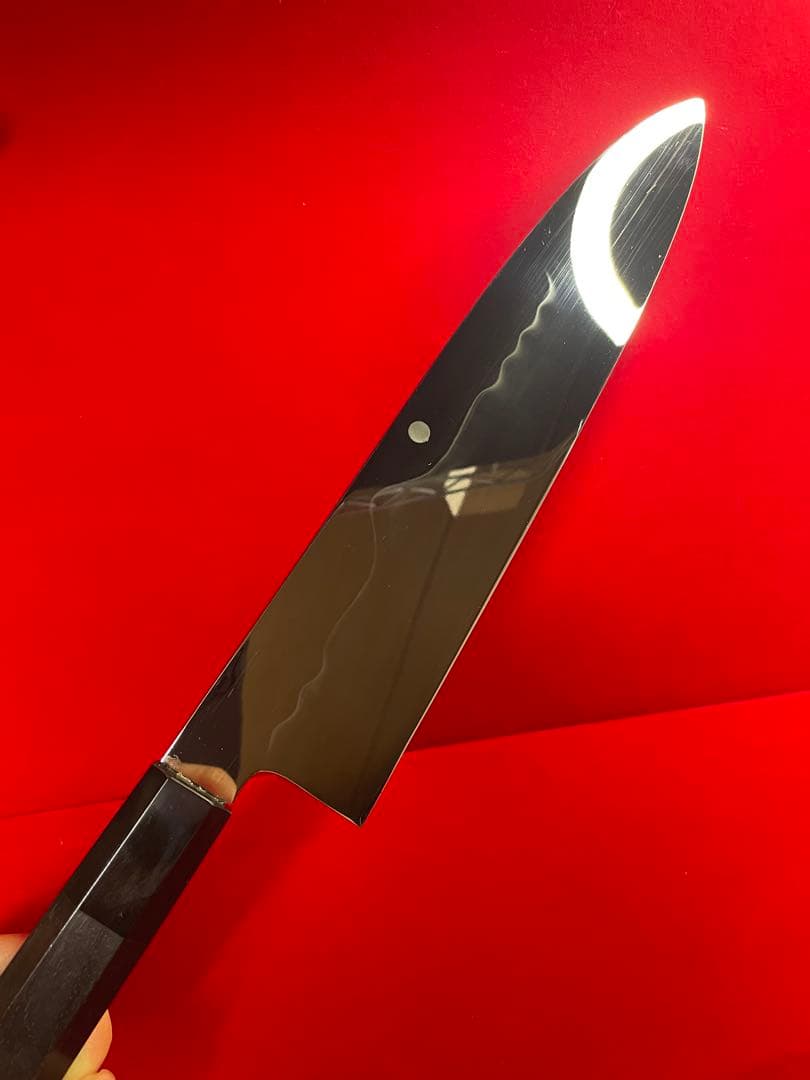 包丁　和牛刀　富士山満月波紋　水本焼　白2鋼　製　鏡面仕上げ　箱付　未使用品