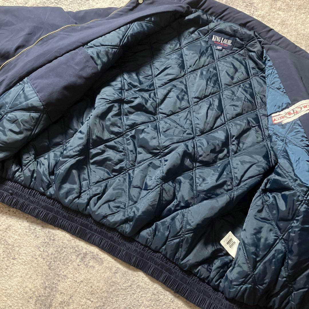 90sKingLouieUSA製中綿キルティングワークジャケット企業刺繍ネイビー