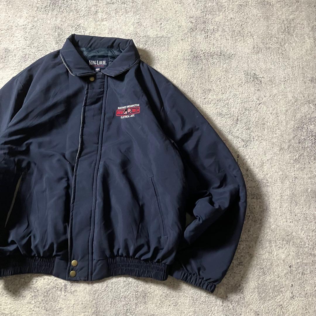 90sKingLouieUSA製中綿キルティングワークジャケット企業刺繍ネイビー