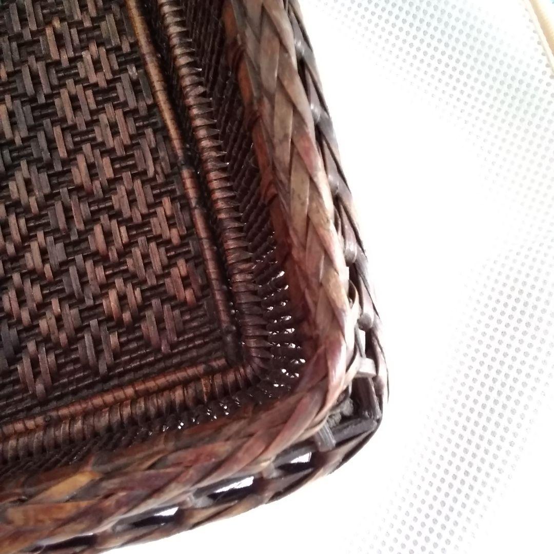 年代不明！両取手付き竹かご！籐籠 竹籠 竹細工 竹編みカゴ 小物入れ！経年美品！