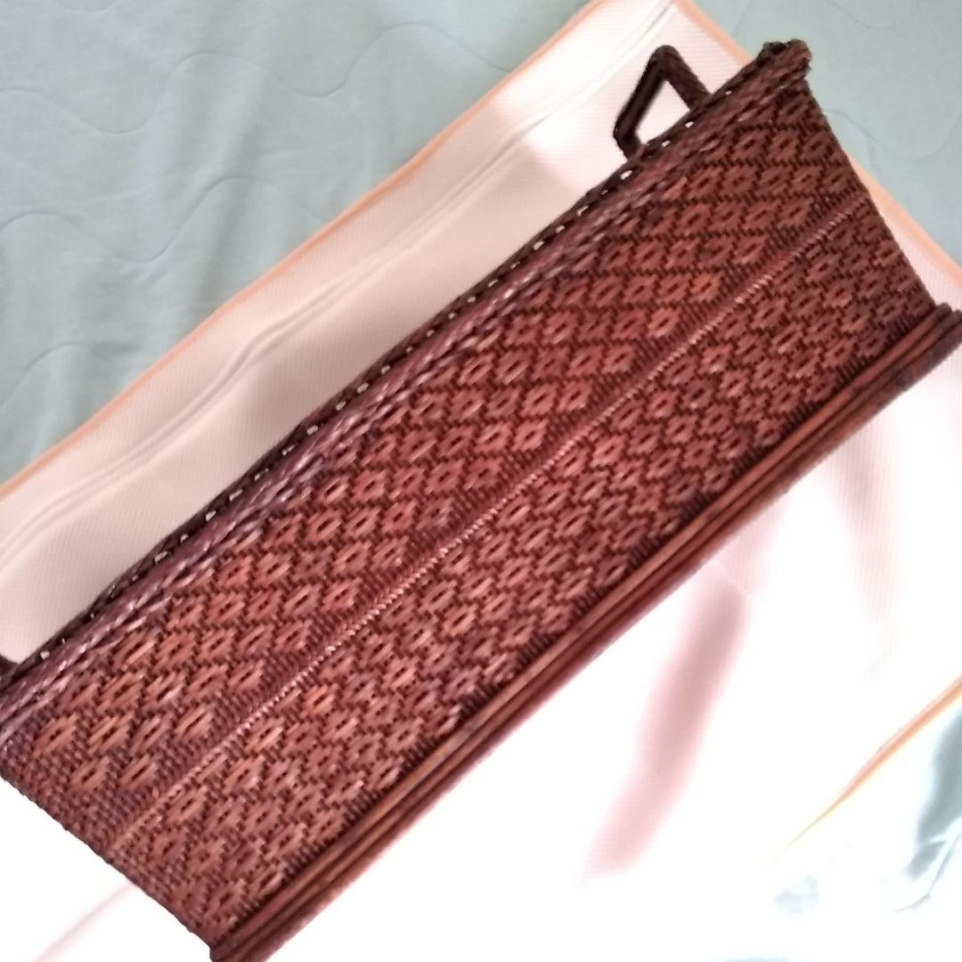 年代不明！両取手付き竹かご！籐籠 竹籠 竹細工 竹編みカゴ 小物入れ！経年美品！