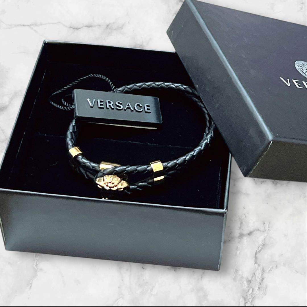 【現行★未使用】ヴェルサーチ ラ メデューサ レザー ブレスレット ゴールド