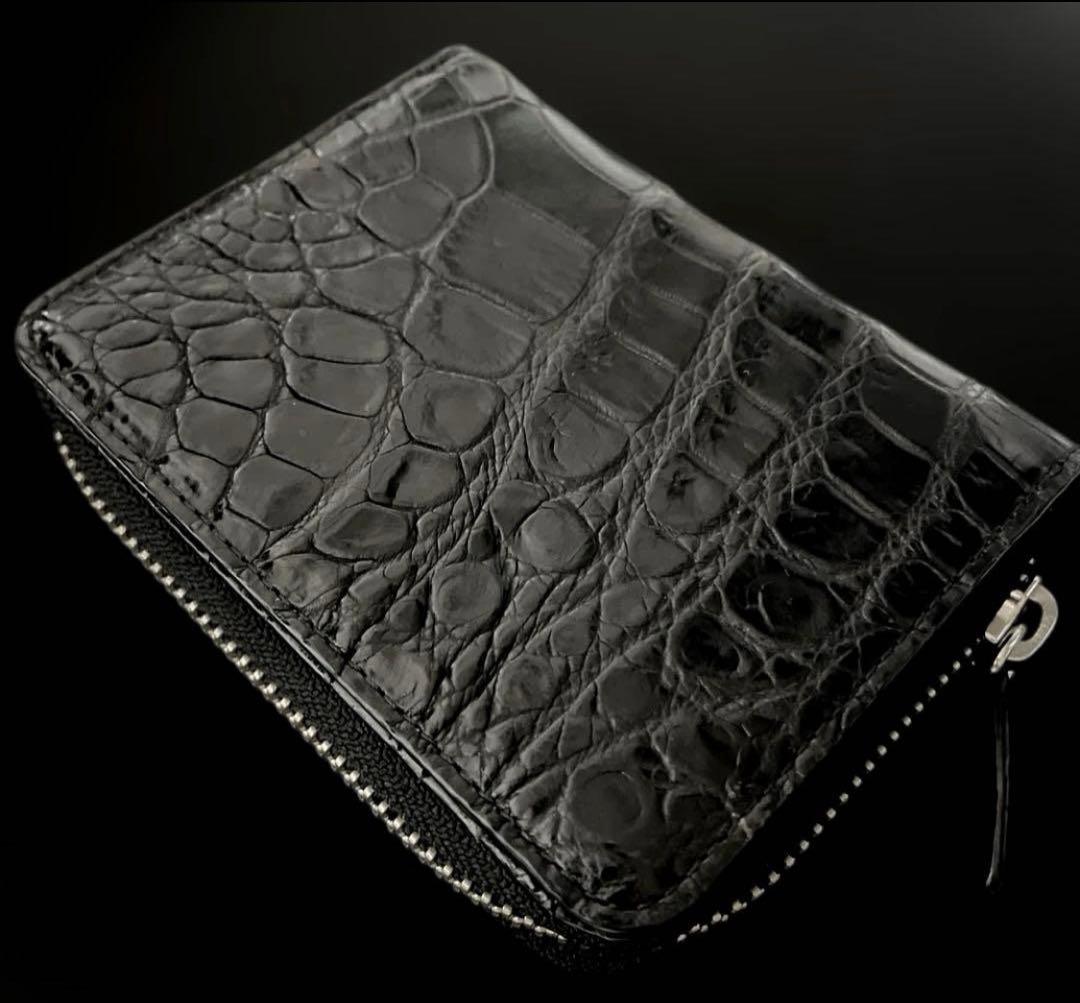 未使用 クロコダイル ワニ革財布 男女兼用 本物 二つ折り財布 黒 ブラック