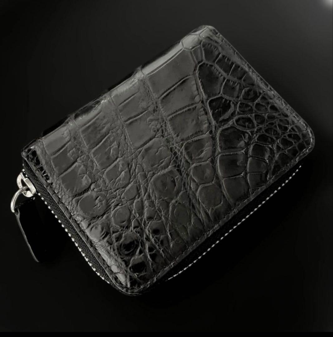 未使用 クロコダイル ワニ革財布 男女兼用 本物 二つ折り財布 黒 ブラック