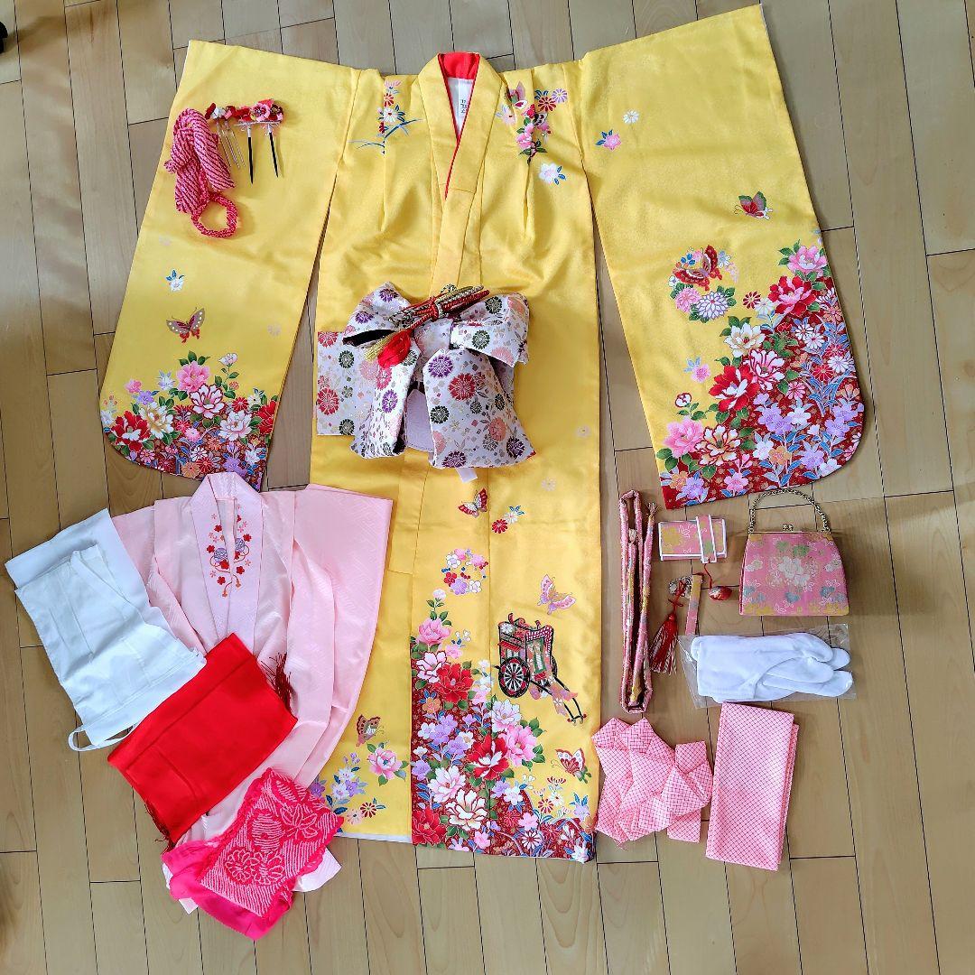 七五三用 （7歳）花柄着物セット（黄色）