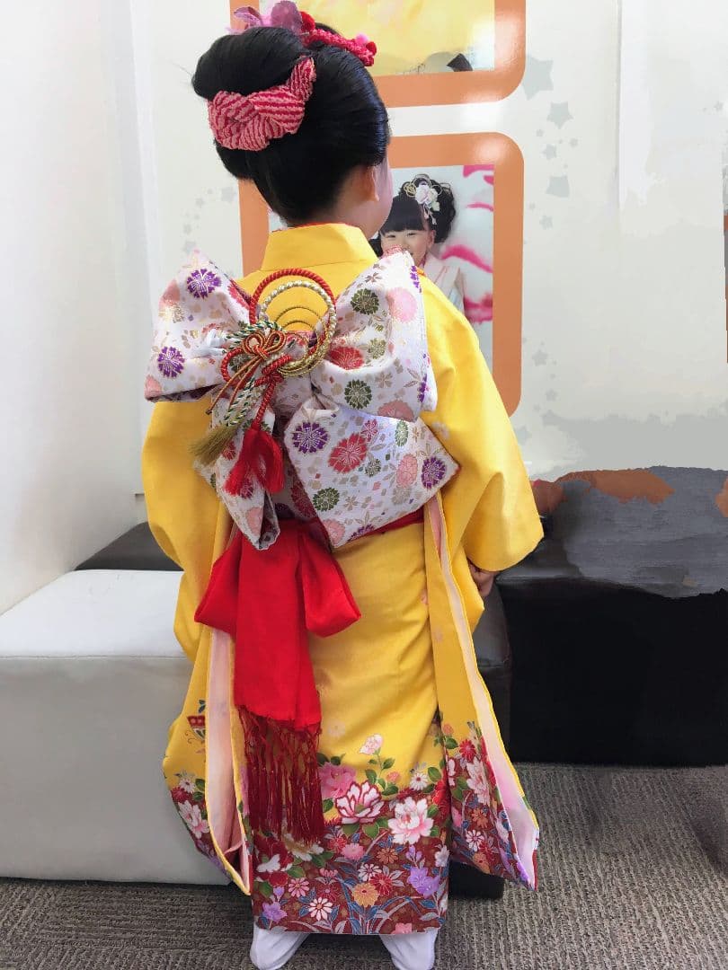 七五三用 （7歳）花柄着物セット（黄色）