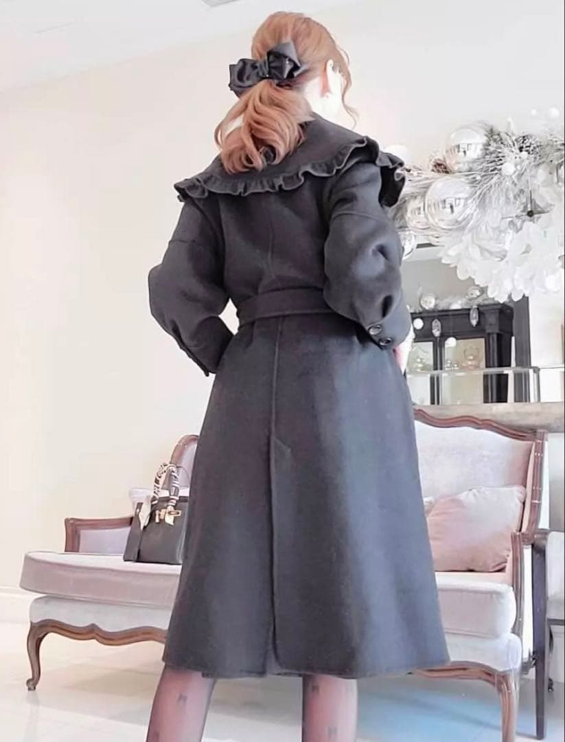 アンドラブ　クローゼット　&love closetフリル　コート　黒ブラック　S