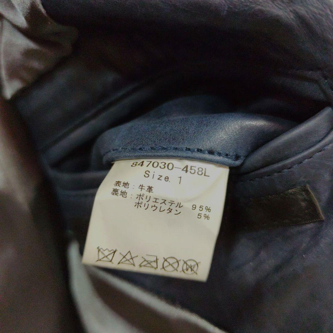 ノーアイディー　希少色ダークブルー本革（牛革）ダブルブレストライダースジャケット