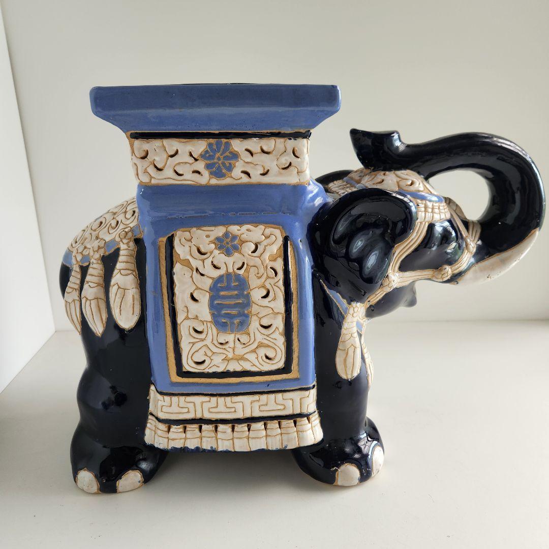 特大サイズ　象　置物　縁起物　花台　エスニック　陶器　オブジェ