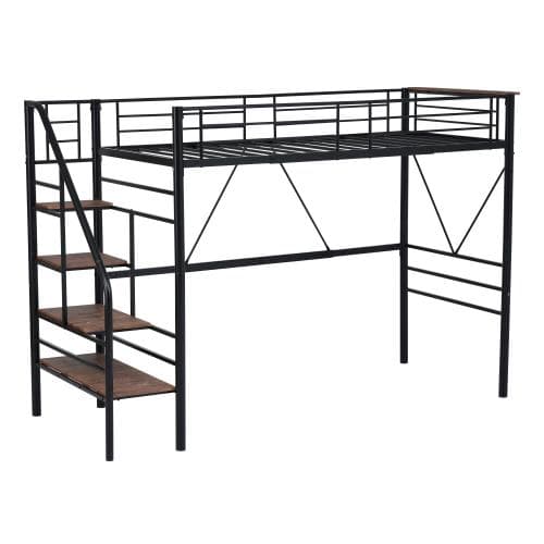 S ロフトベッド 階段付き S パイプベッド シングル コンセント付き 収納 ス