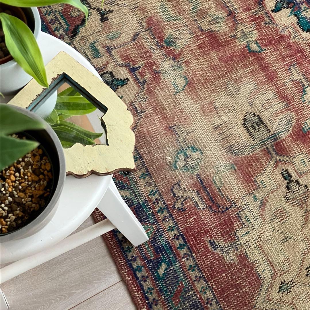 メダリオン✳︎ブルー85〜78×196✳︎レッドパープル　トルコヴィンテージラグ