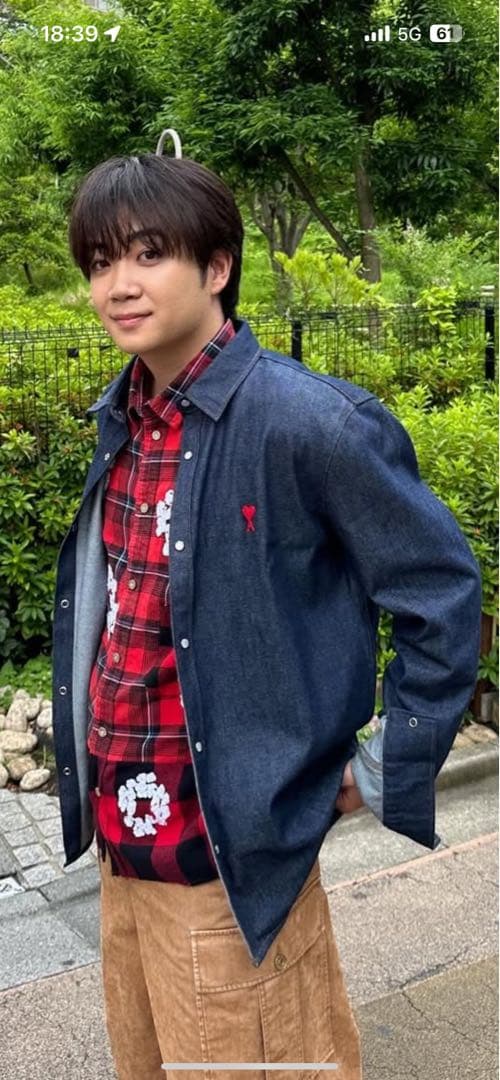 AMI PARIS デニムシャツ ハートロゴ ワンポイント インディゴ