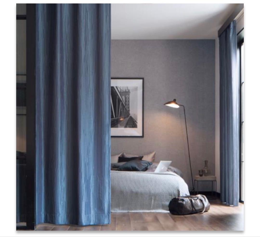 サンゲツ ネイビーブルー 遮光カーテン 腰窓用