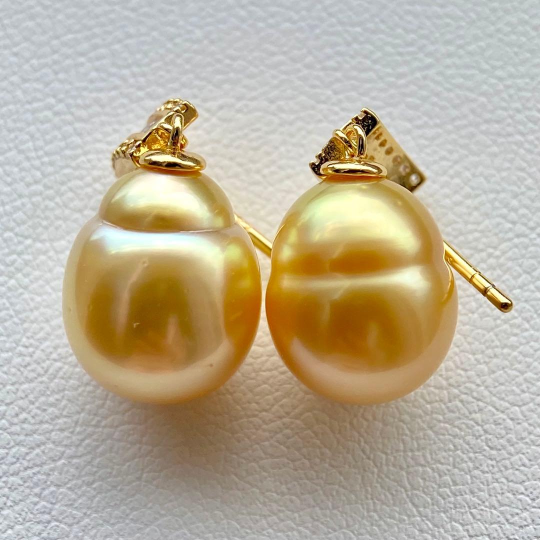 本真珠南洋白蝶真珠　濃金12.8×10.8㍉s925ピアスBL959