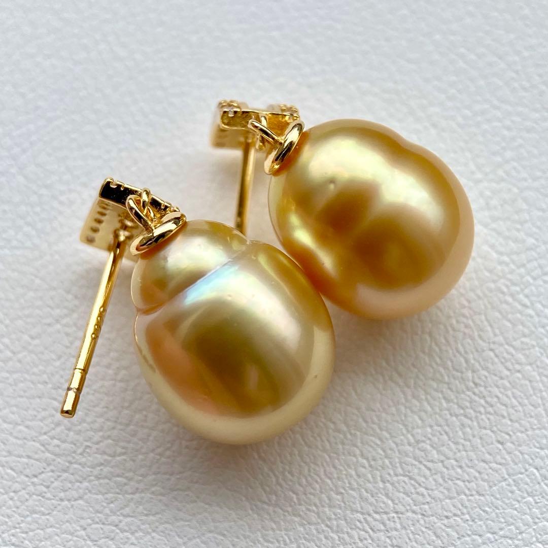 本真珠南洋白蝶真珠　濃金12.8×10.8㍉s925ピアスBL959