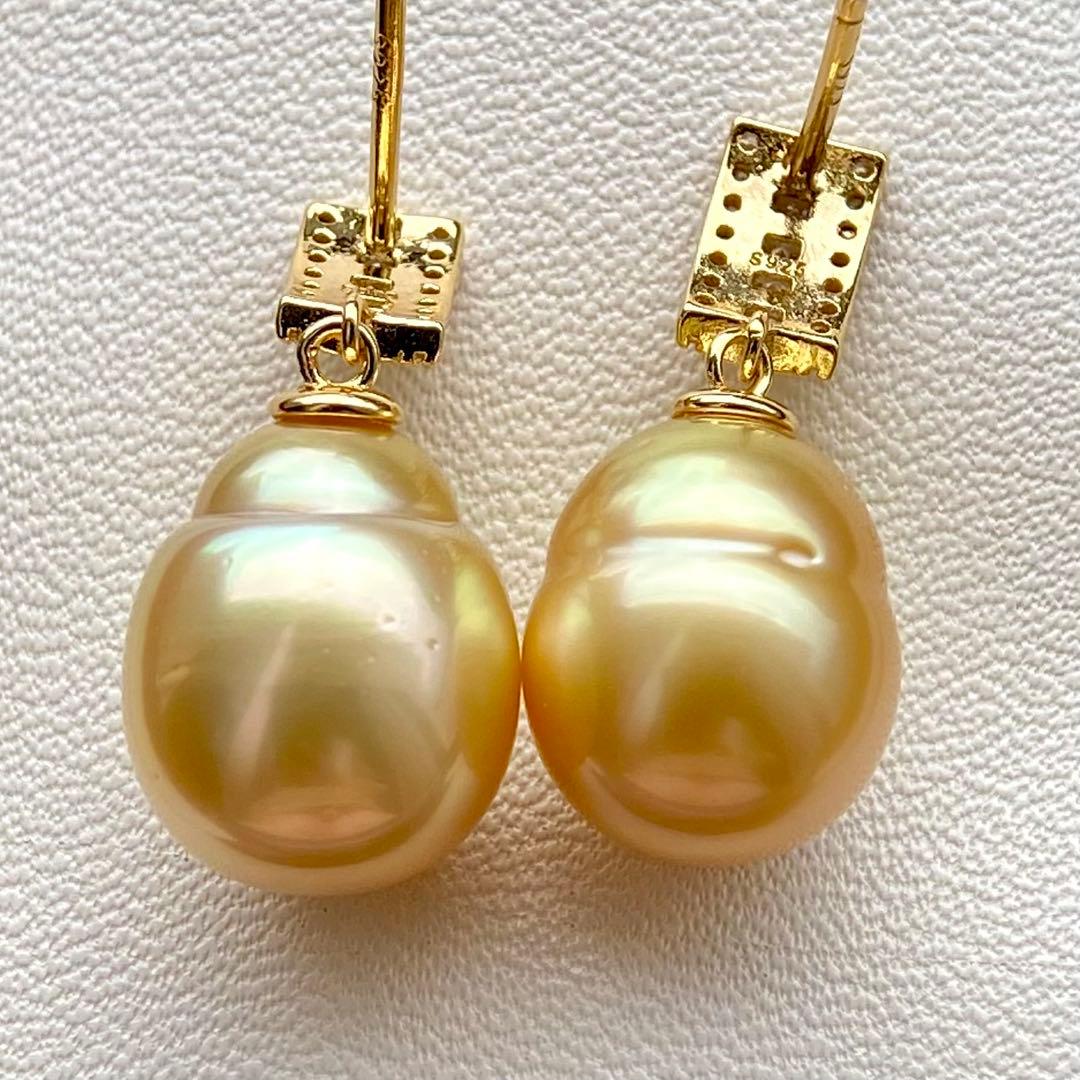 本真珠南洋白蝶真珠　濃金12.8×10.8㍉s925ピアスBL959