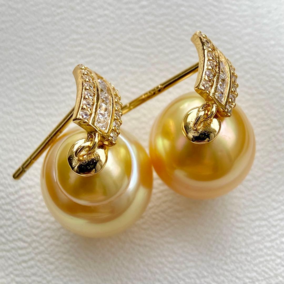 本真珠南洋白蝶真珠　濃金12.8×10.8㍉s925ピアスBL959