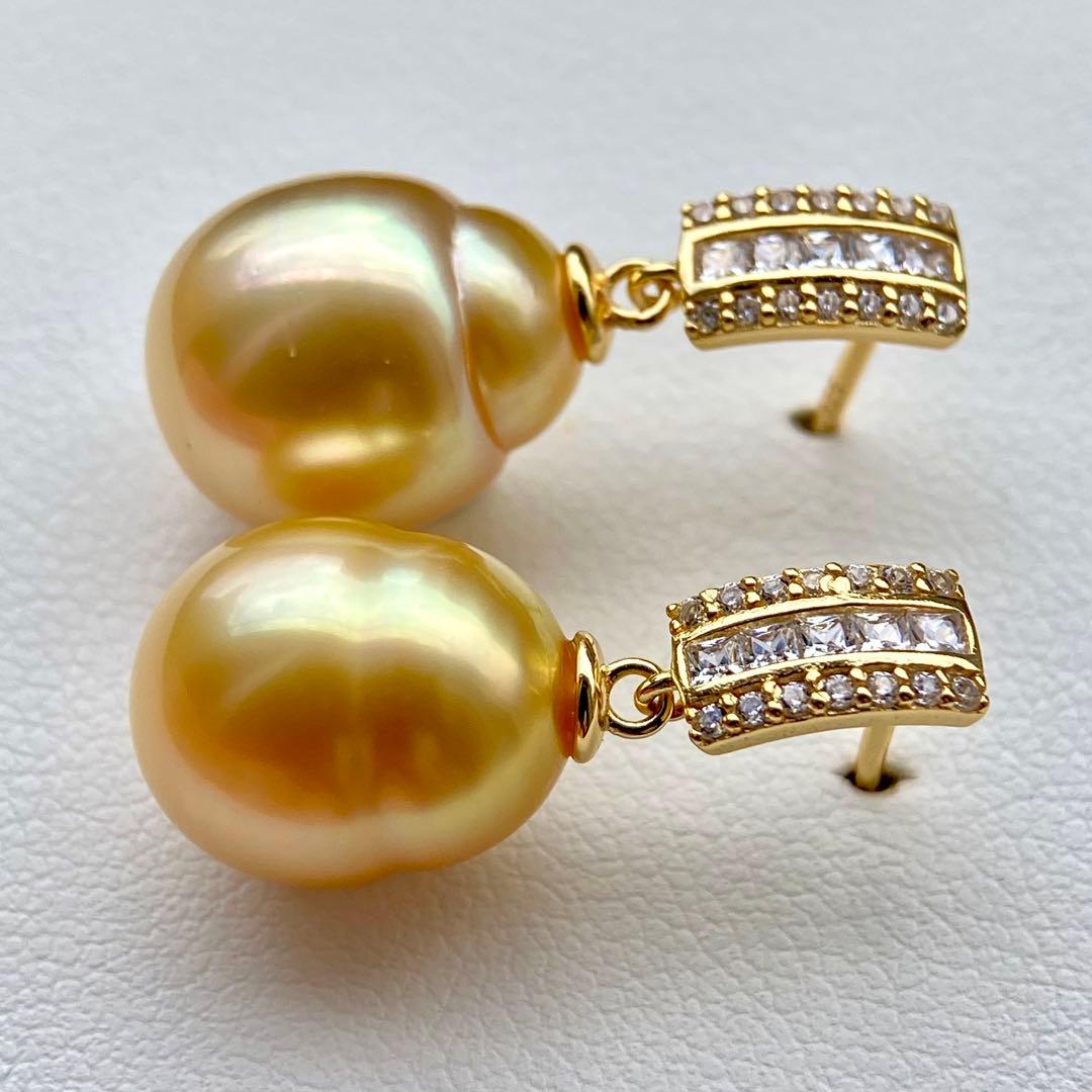 本真珠南洋白蝶真珠　濃金12.8×10.8㍉s925ピアスBL959