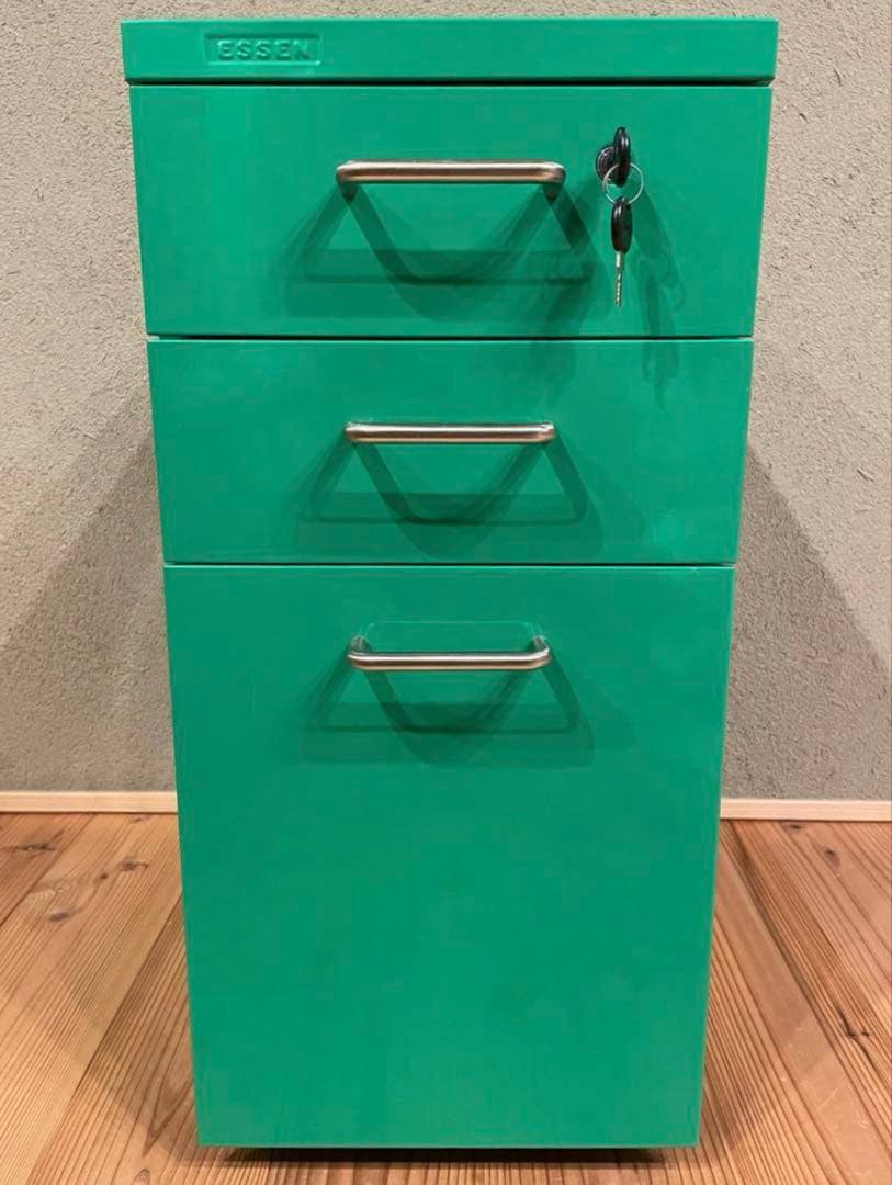 【mii】ESSEN 希少カラー グリーン デスクワゴン 3段収納 鍵付き
