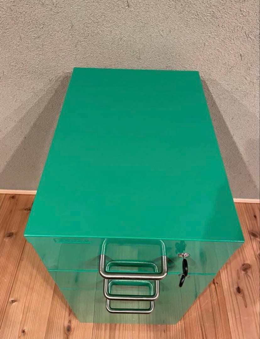 【mii】ESSEN 希少カラー グリーン デスクワゴン 3段収納 鍵付き