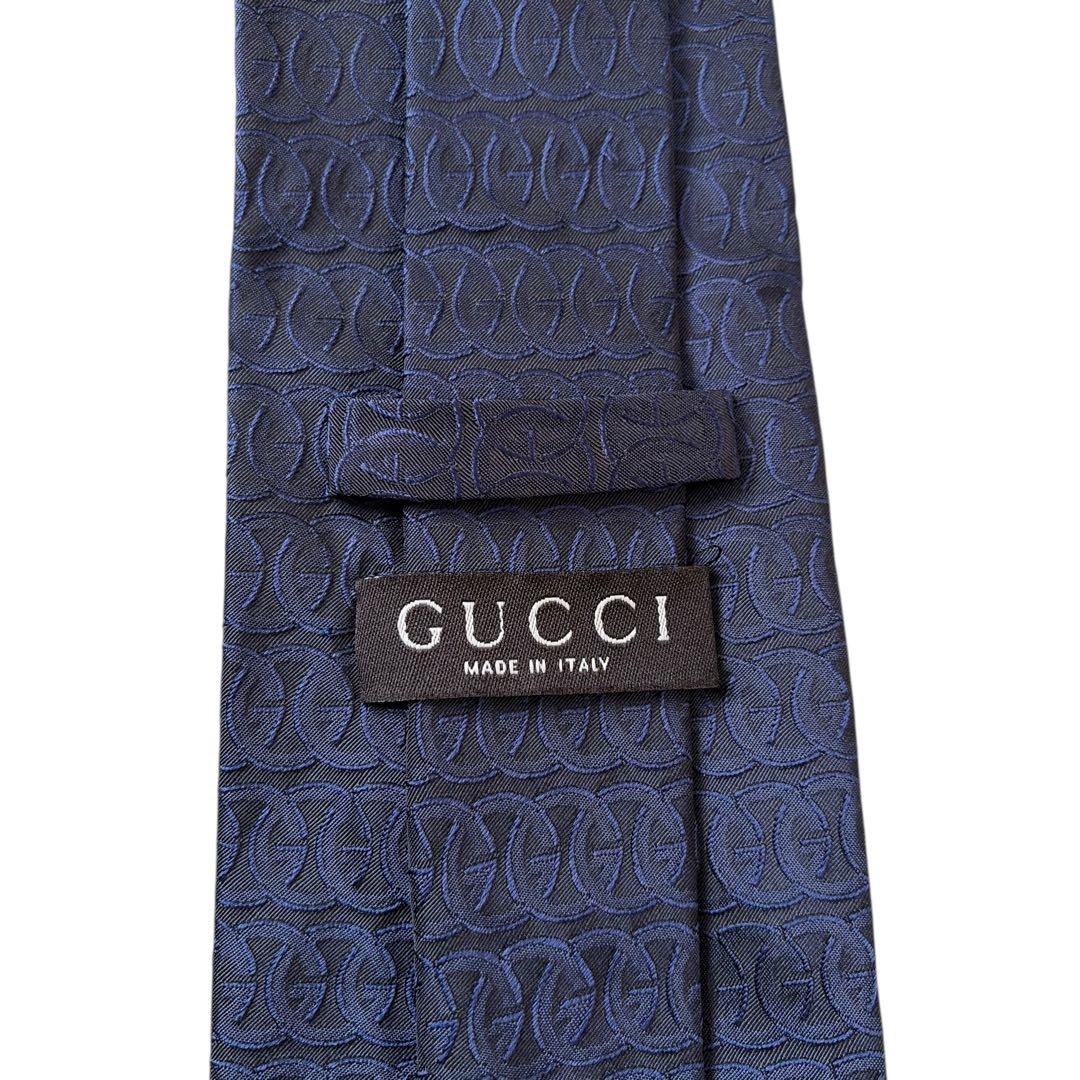 極美品✨GUCCI グッチ ネクタイ ネイビー 総柄 シルク100%通勤ビジネス
