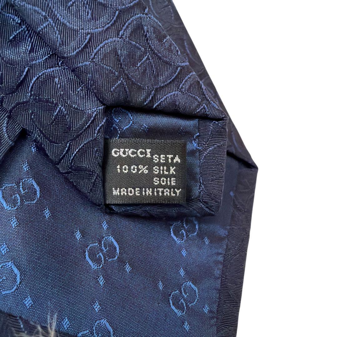 極美品✨GUCCI グッチ ネクタイ ネイビー 総柄 シルク100%通勤ビジネス