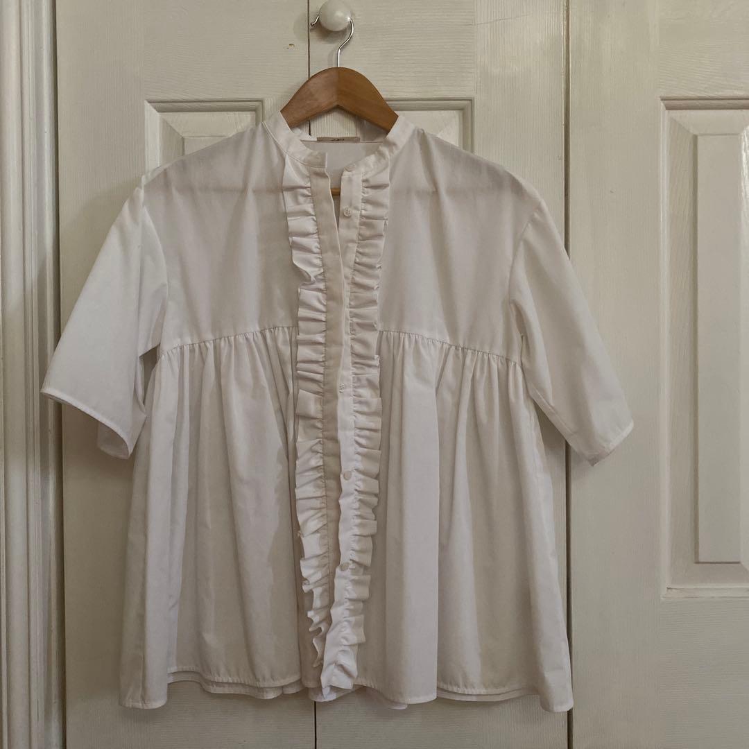 yori フリル付きホワイトシャツ 半袖