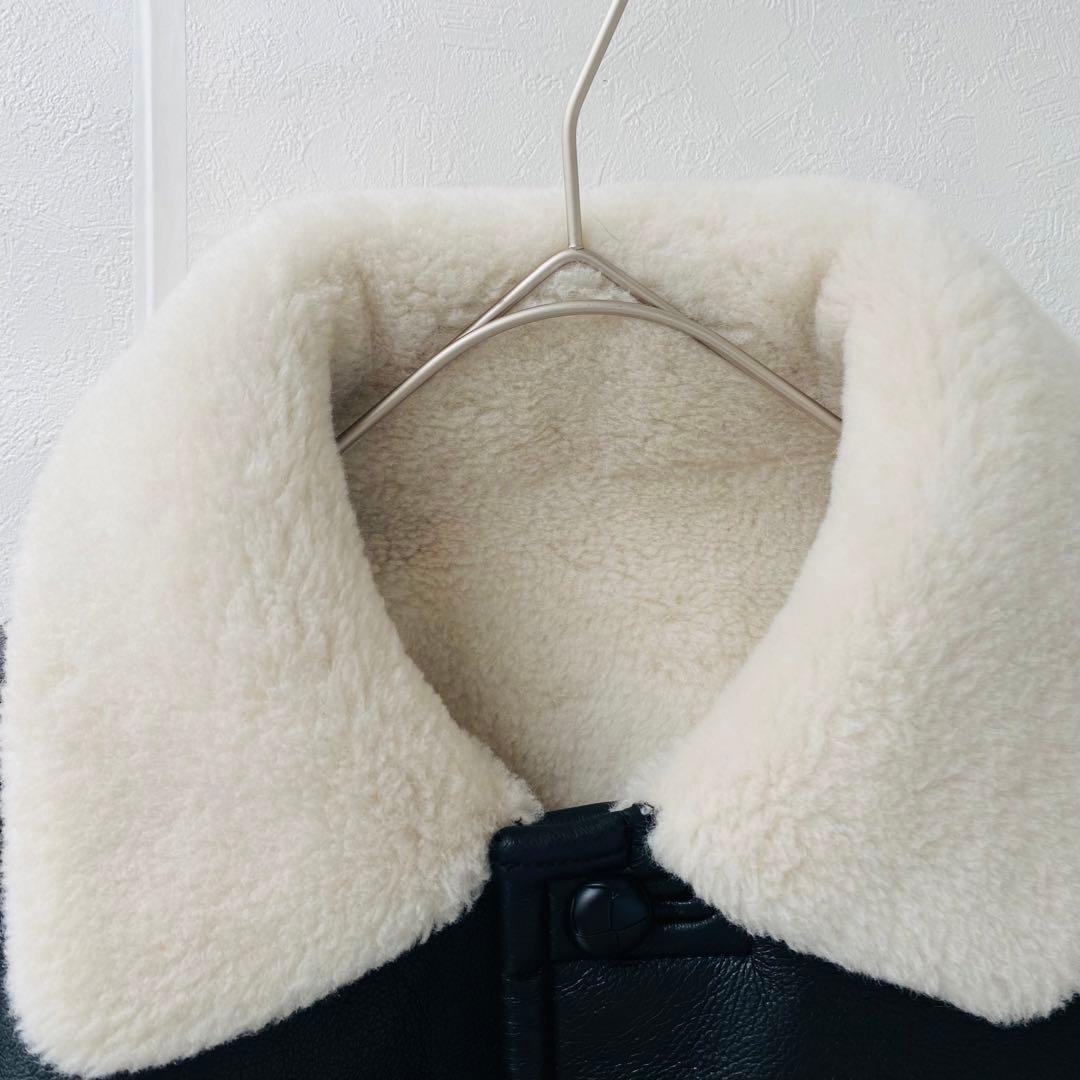 2927A【未使用級】ビューティー&ユース リバーシブルボアブルゾン黒エコレザー