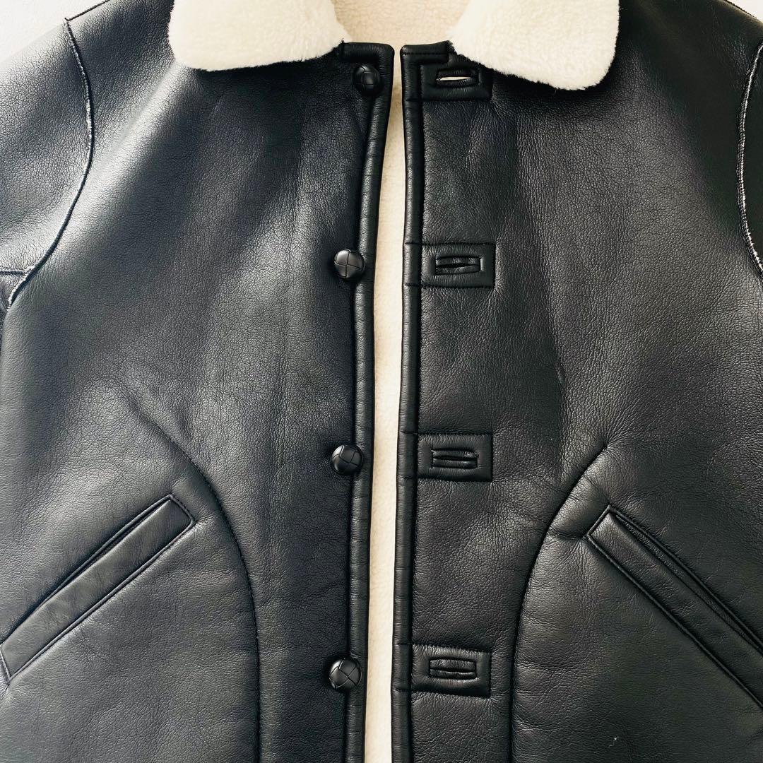 2927A【未使用級】ビューティー&ユース リバーシブルボアブルゾン黒エコレザー