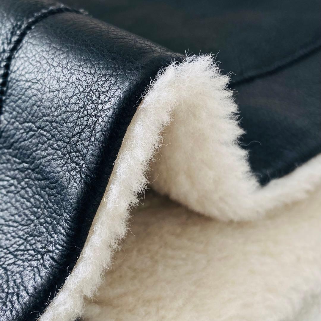 2927A【未使用級】ビューティー&ユース リバーシブルボアブルゾン黒エコレザー