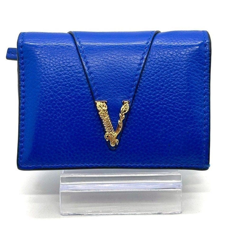 VERSACE　二つ折り財布 ヴィルトゥス レザー Vロゴ コンパクトウォレット