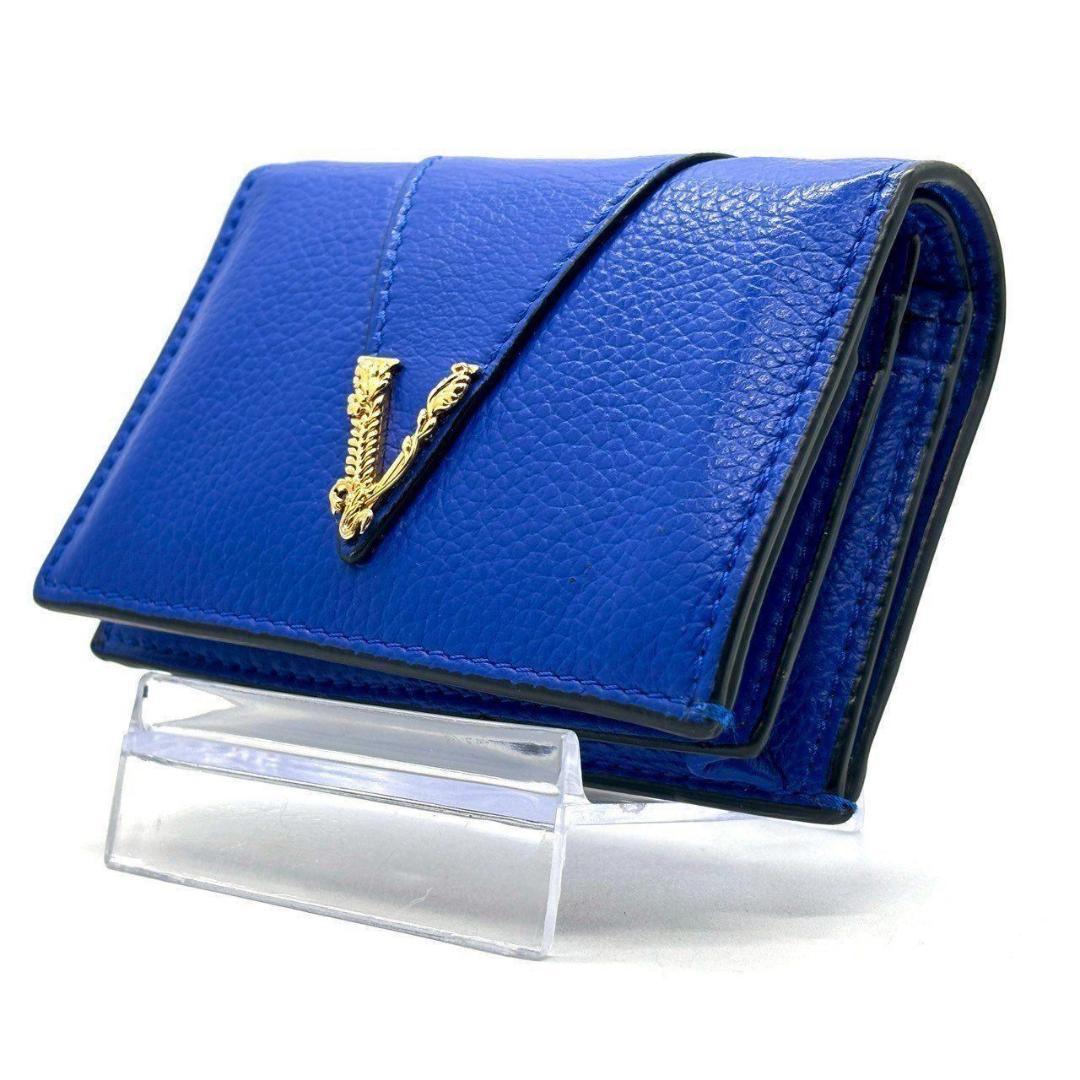 VERSACE　二つ折り財布 ヴィルトゥス レザー Vロゴ コンパクトウォレット