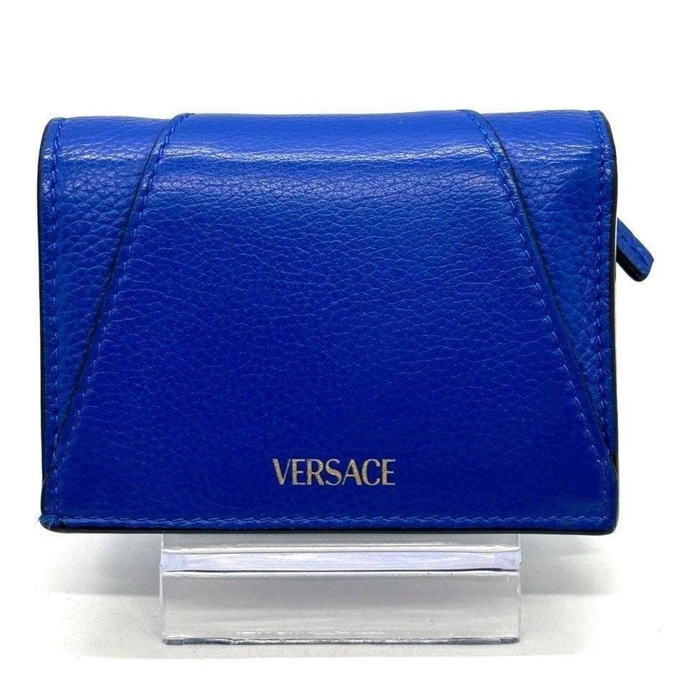 VERSACE　二つ折り財布 ヴィルトゥス レザー Vロゴ コンパクトウォレット