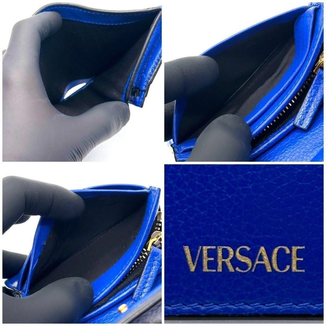 VERSACE　二つ折り財布 ヴィルトゥス レザー Vロゴ コンパクトウォレット