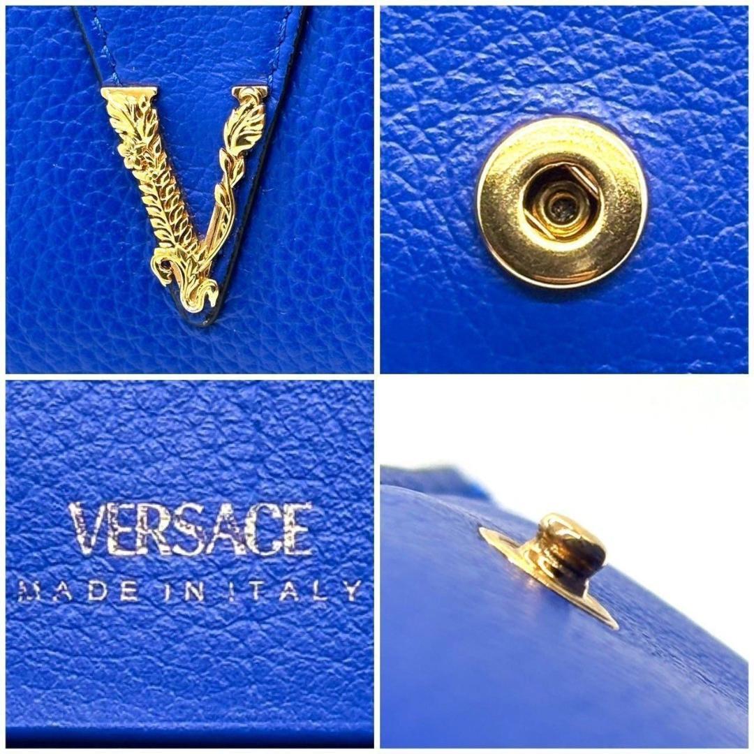 VERSACE　二つ折り財布 ヴィルトゥス レザー Vロゴ コンパクトウォレット