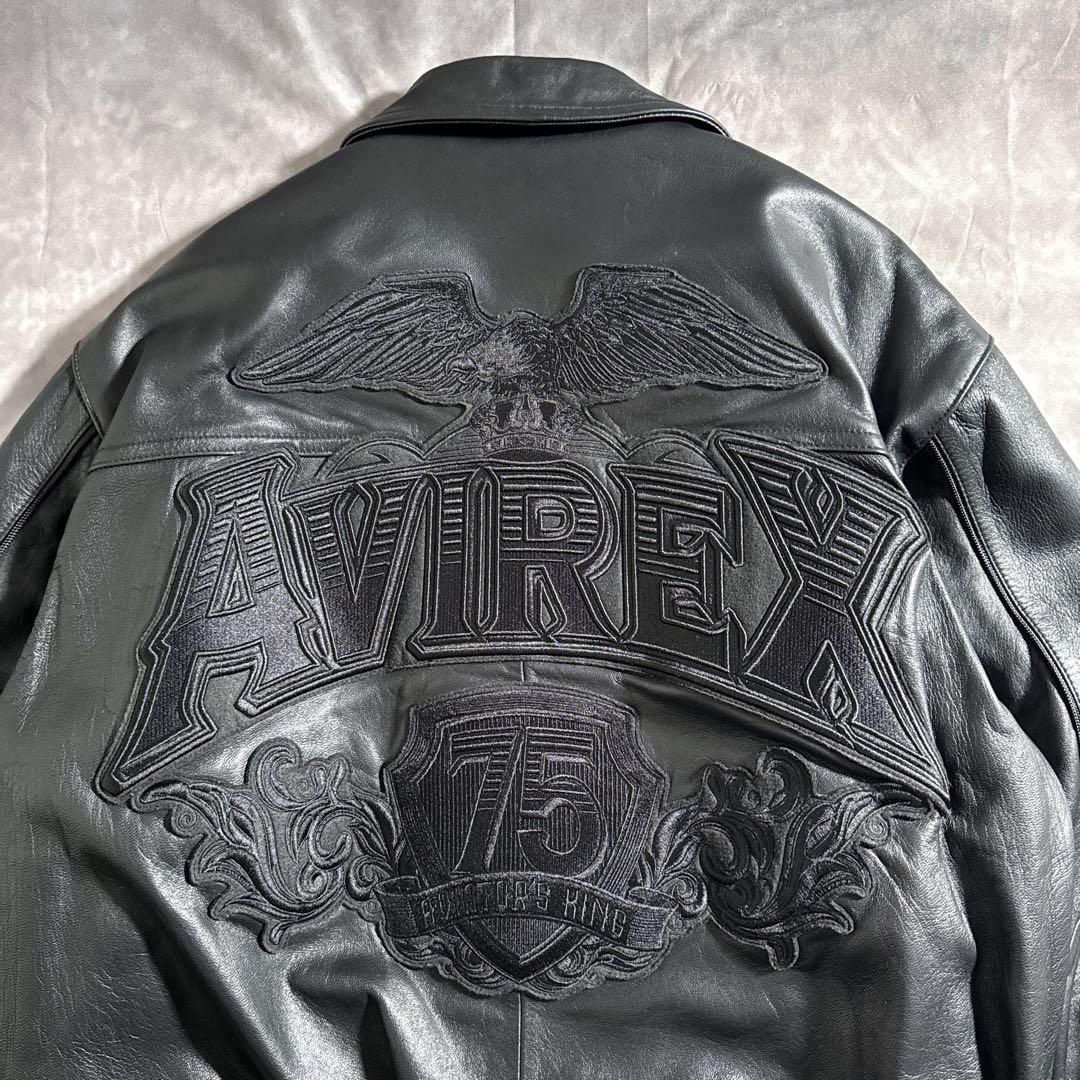 アヴィレックス　オールブラック　ヴァーシティー　レザージャケット　スタジャン　L