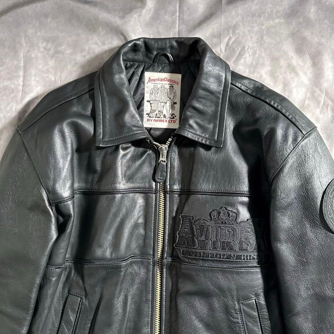 アヴィレックス　オールブラック　ヴァーシティー　レザージャケット　スタジャン　L