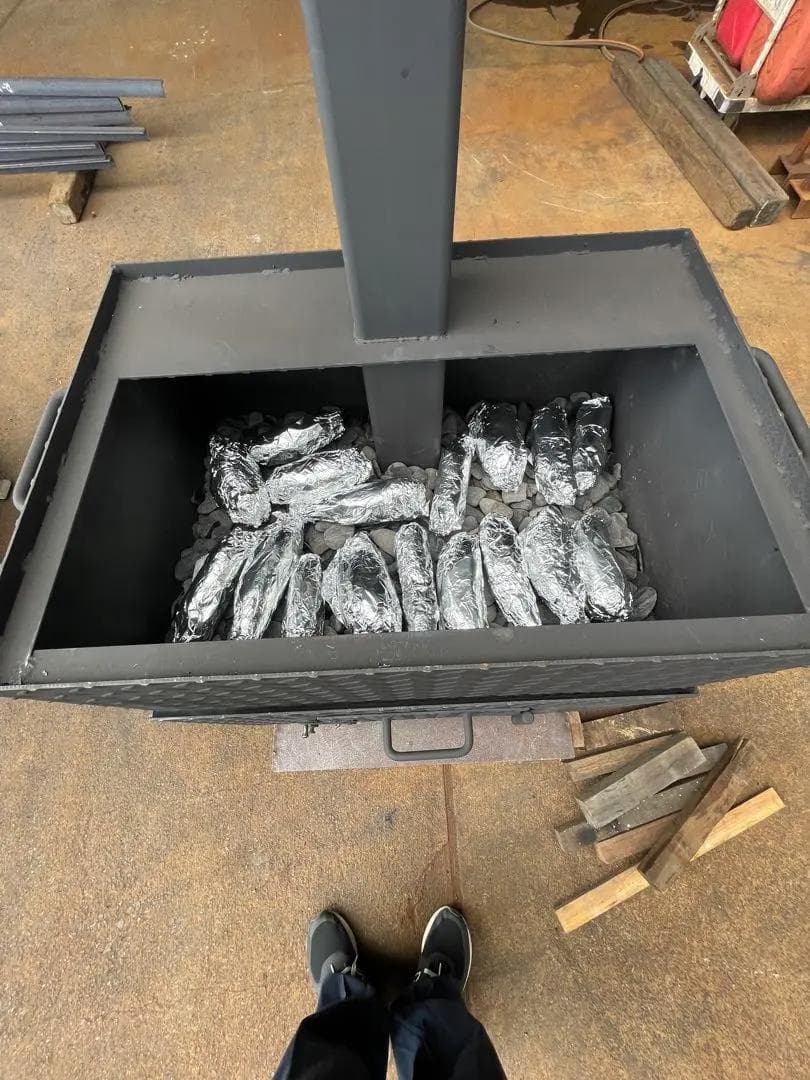 【新品・鉄製】石焼いも焼き機・BBQ鉄板焼き機　※引き取り限定‼