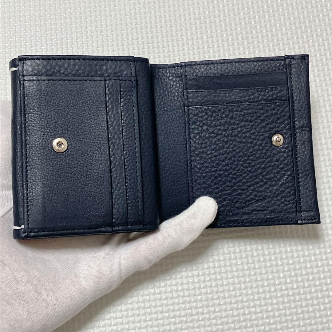 未使用Kitamura キタムラ　レザー二つ折り財布　ネイビー　紺　「K」ロゴ