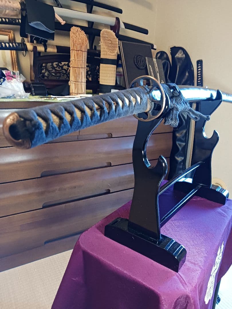 肥後拵え、居合用模造刀、本木　本鮫革　車輪鍔　樋入り砂型刀身 (訳有り価格)